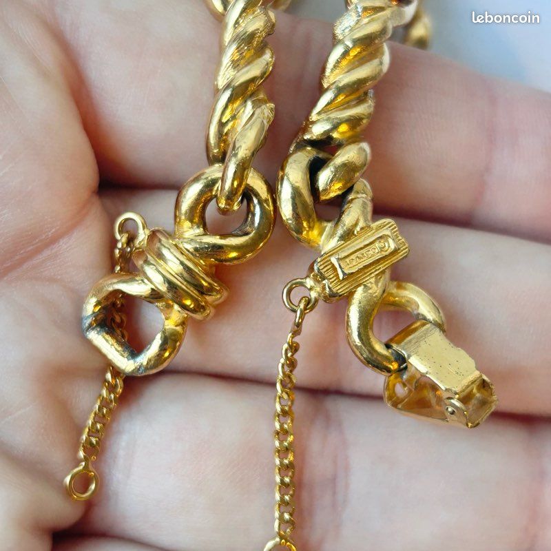 Collier Vintage Carven Paris - Maille Jaseron Dorée Avec Pendentifs Têtes De Bélier, Métal Doré