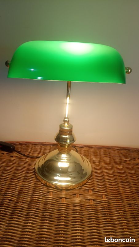 Relaxdays Lampe de banquier bureau table abat-jour vert en verre