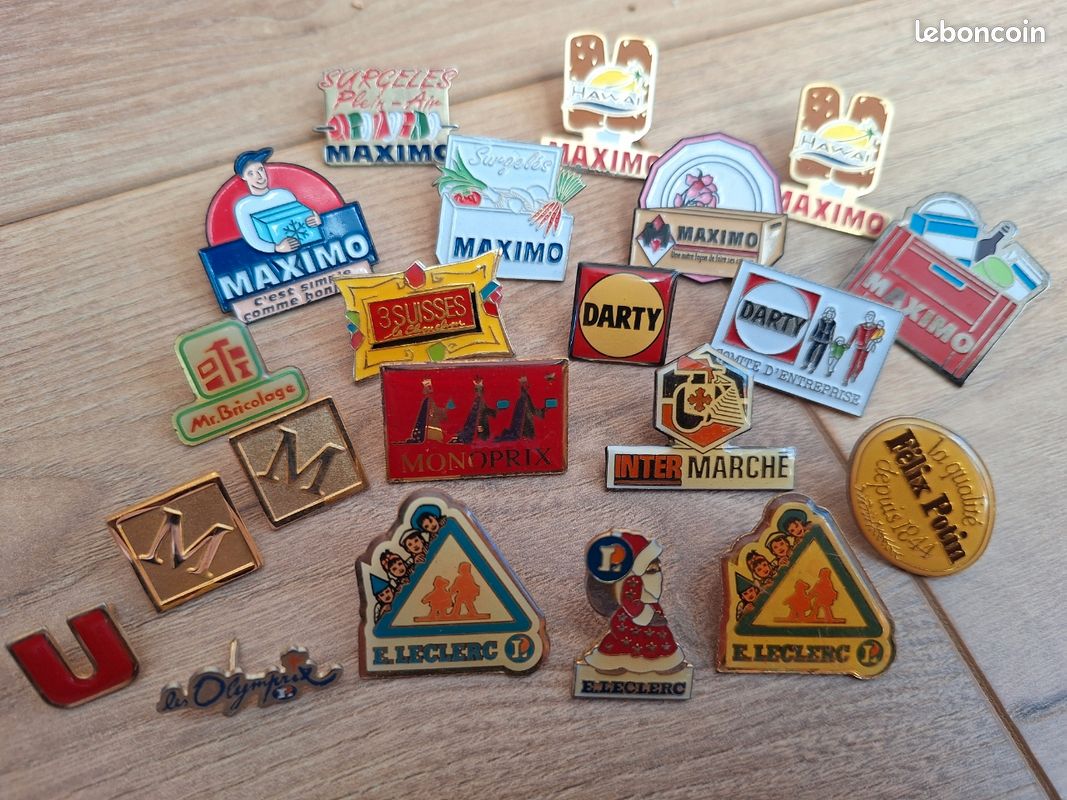 Lot de 21 pin's vintage années 80/90 - Marques et Enseignes Françaises (image 1)