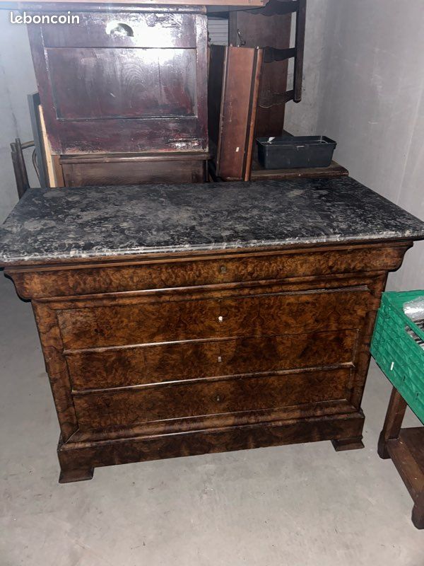 Ancienne commode en bois avec marbre – style Louis Philippe (image 3)