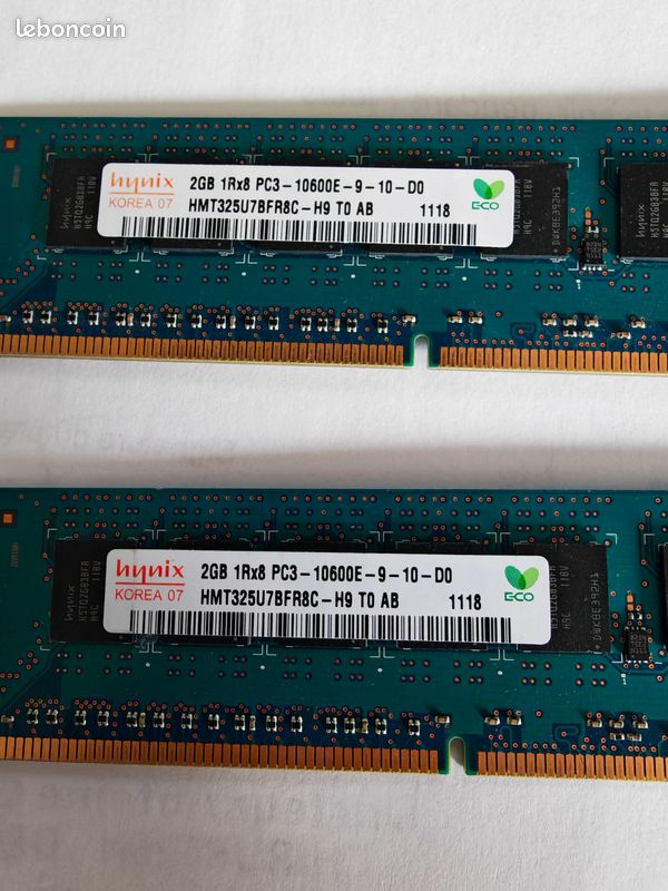 Kit Mémoire RAM Hynix 4 Go (2x2 Go) DDR3 PC3-10600 💾 - Accessoires informatique