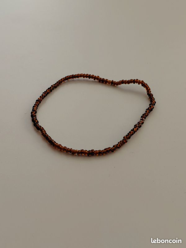 Bracelet Manchette Perles Marron Ambre - Style Bohème Chic, Souple, Très Bon État