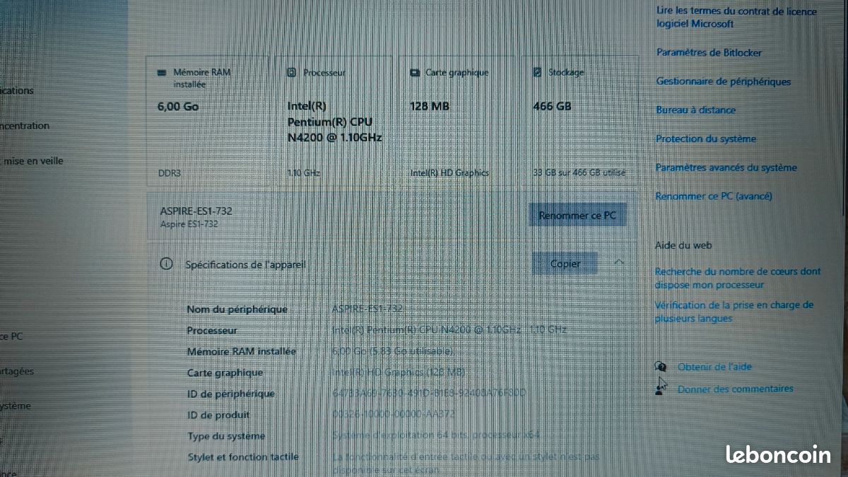 (bien lire l'annonce) 🟢 ACER ES1-732 (17' HD+) │ Disque dur : au choix HDD 500Go ou SSD 250Go │ Plusieurs OPTIONS possibles selon votre budget (image 9)