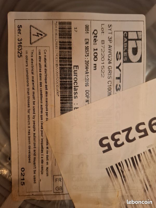 Câble cable bobine Téléphonique/alarme SYT 3P AWG24 gris 100 m (image 2)