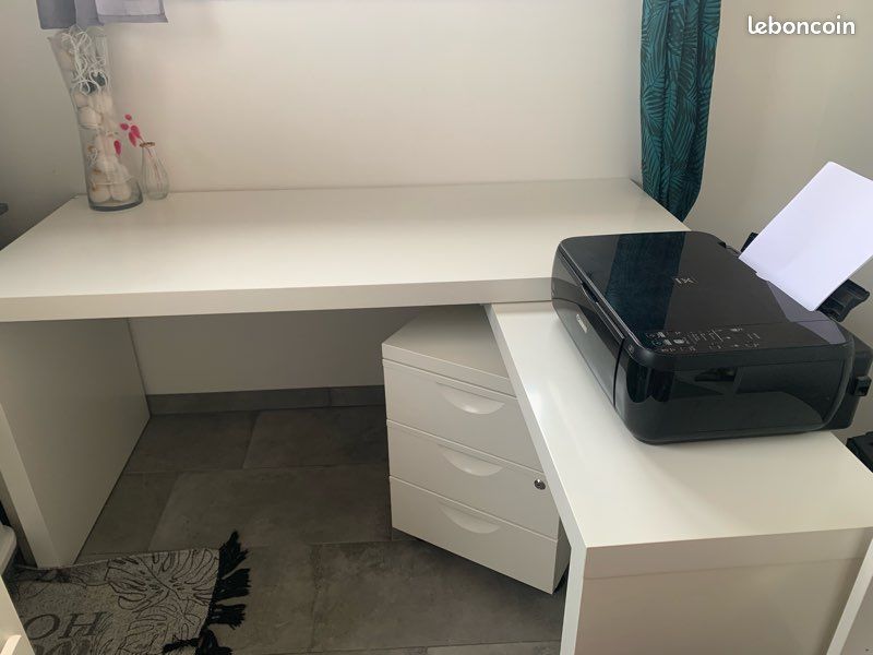 Bureau malm ikea blanc avec angle amovible (image 1)