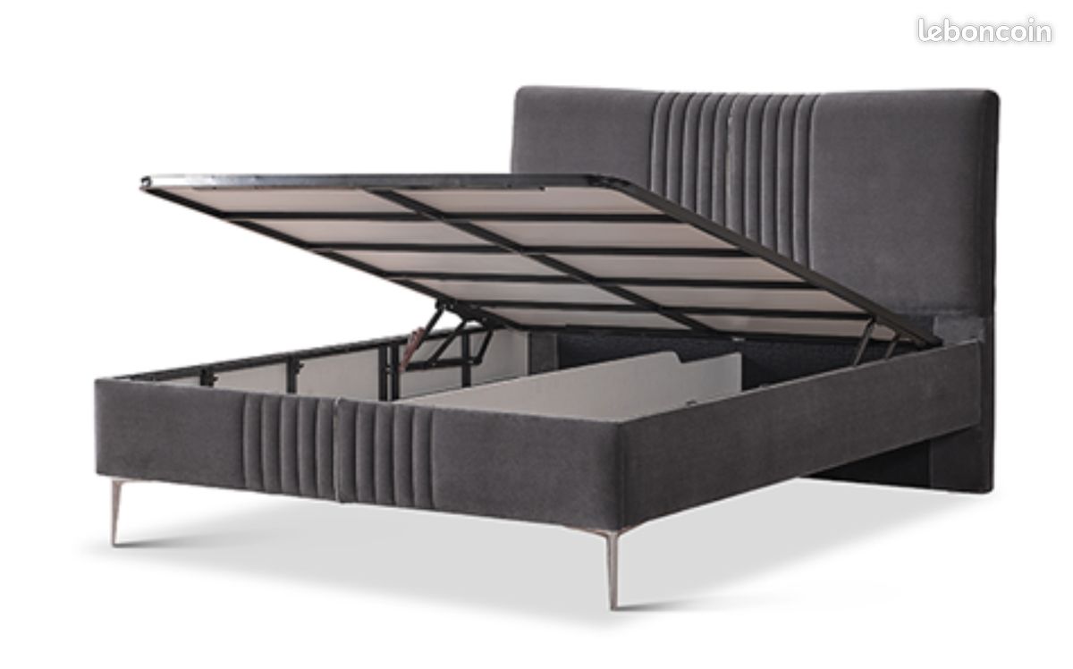 Lit double avec sommier coffre intégré + matelas - King size (image 3)