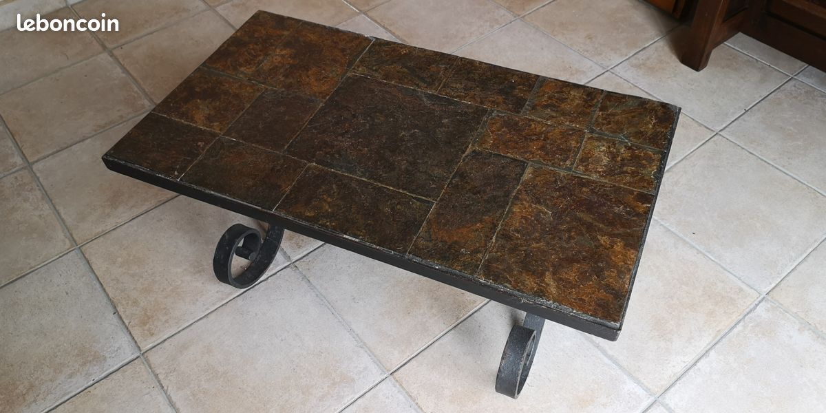 Table basse en fer forgé et pierre naturelle (image 2)