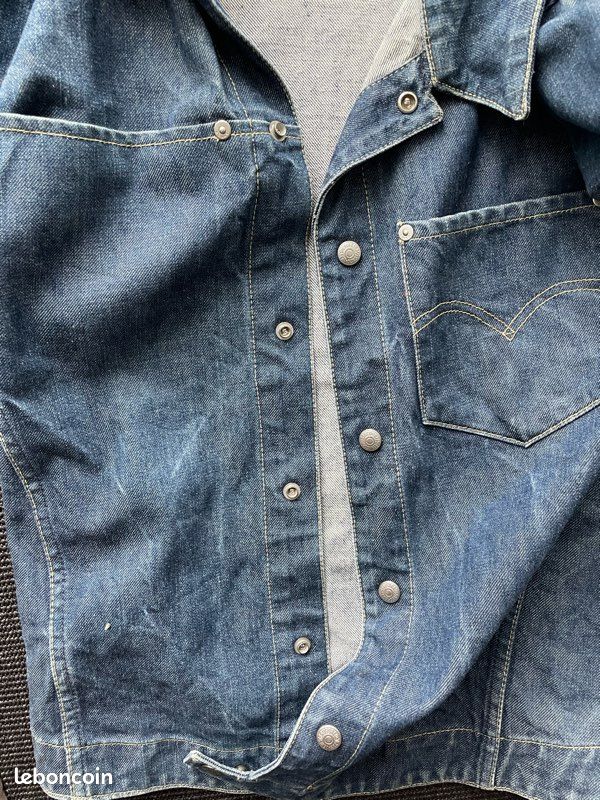 Veste En Jean Vintage Pour Homme - Coupe Classique, Boutons à Revers, Poches à Rabat - Look Usé, Résistante à L'abrasion
