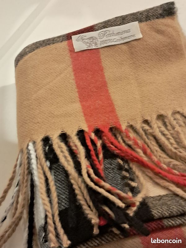 Echarpe large cachemire, plaid beige, noir, blanc (image 2)