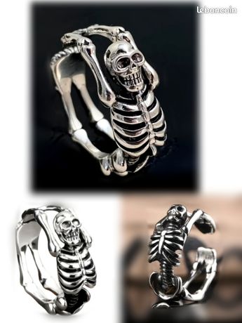 Bague Squelette Crâne Pour Homme - Anneau Ouvert Ajustable, Style Vintage, Pour Fêtes Et Looks Décalés