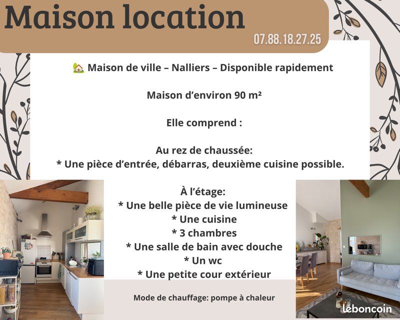 Maison 5 pièces 90 m² · à Nalliers · 90 m² · 720 €