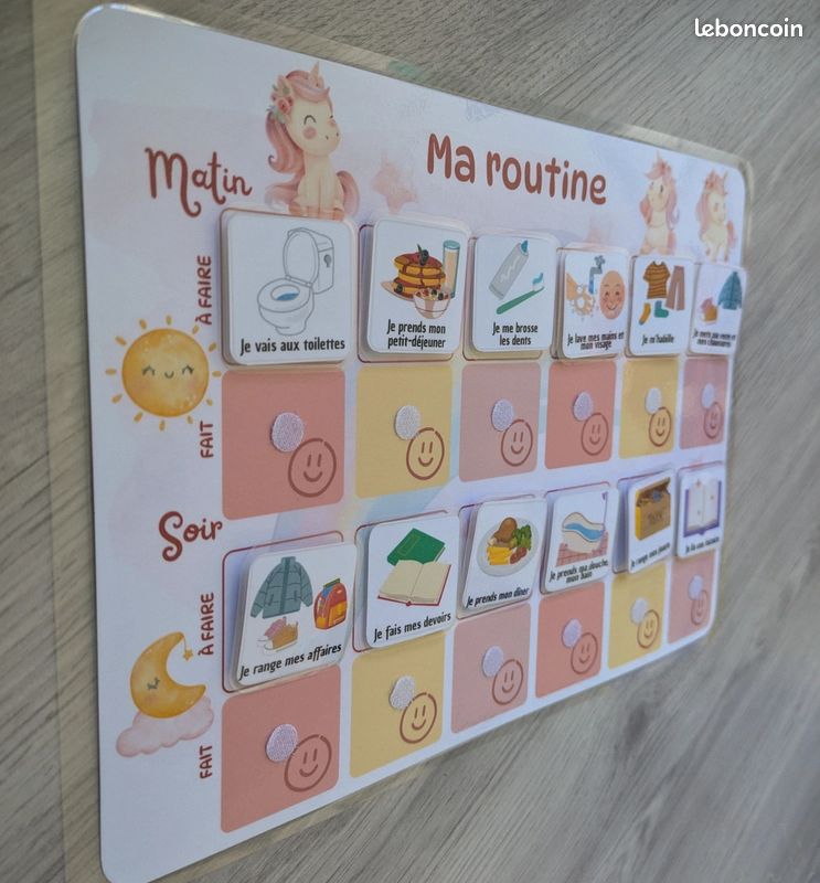 Tableau routine enfant Licorne – Planning matin soir Montessori ...