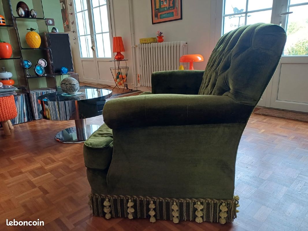 Divan canapé sofa vintage retro années 50 60 vert velours très bon état (image 10)
