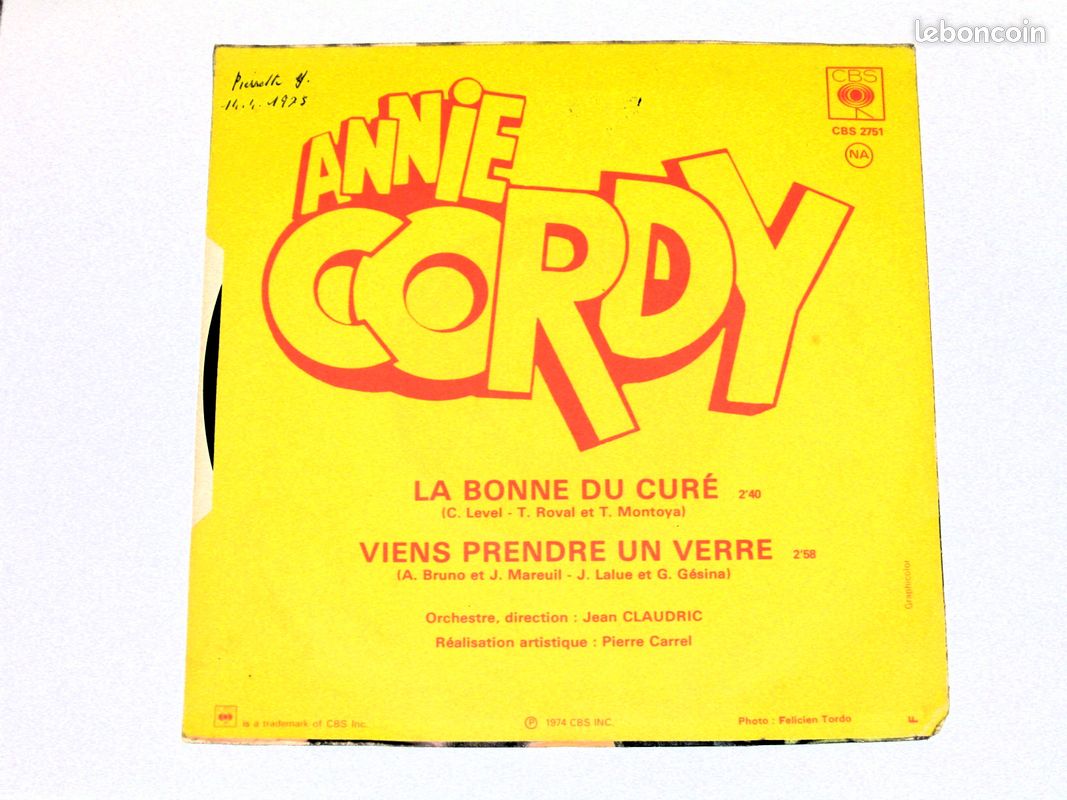 Annie Cordy – La Bonne Du Curé / Viens Prendre Un Verre / 45T (image 2)