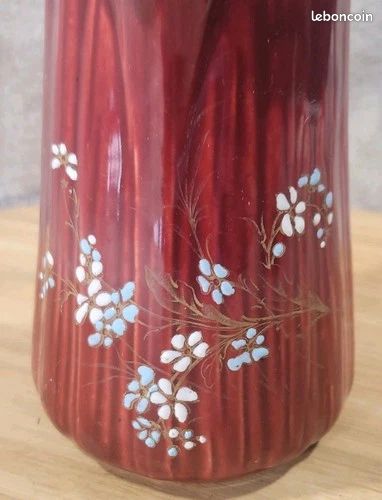 Ancien Rare Cafetière Rouge A Couvercle Barbotine Fleurs Émaillée KG LUNÉVILLE (image 6)