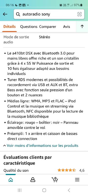 Sony DSX-A410BT Autoradio USB/AUX/Extra Bass Noir/Rouge