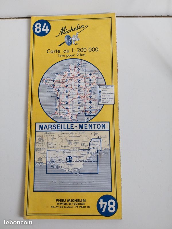 Carte MICHELIN 84 Marseille Menton 1952 - Guide Bibendum - Vintage