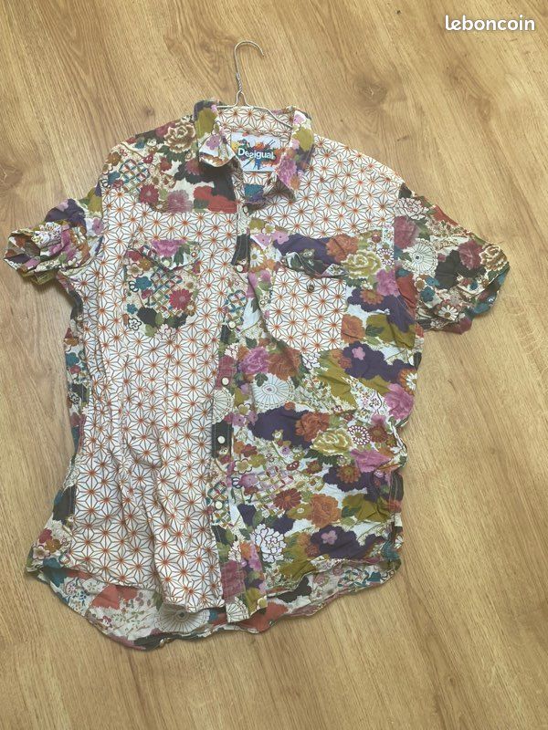 Chemise Desigual Femme Patchwork Floral Japonais Kimono Asanoha Multicolore 100% Coton Manches Courtes Vintage (image 2)