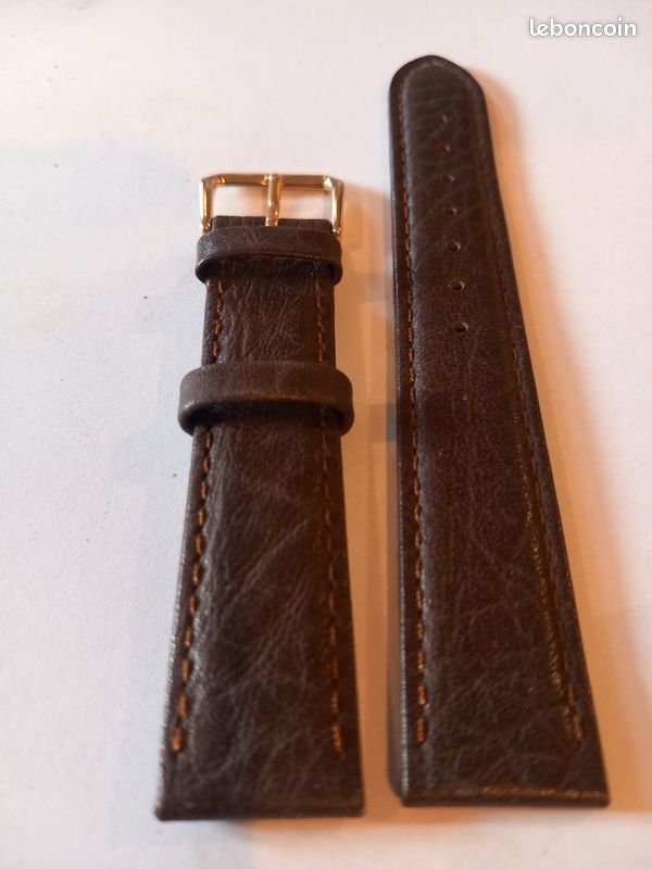 Bracelet De Montre En Cuir Véritable Marron 18mm - Boucle Dorée, Neuf Sans étiquette