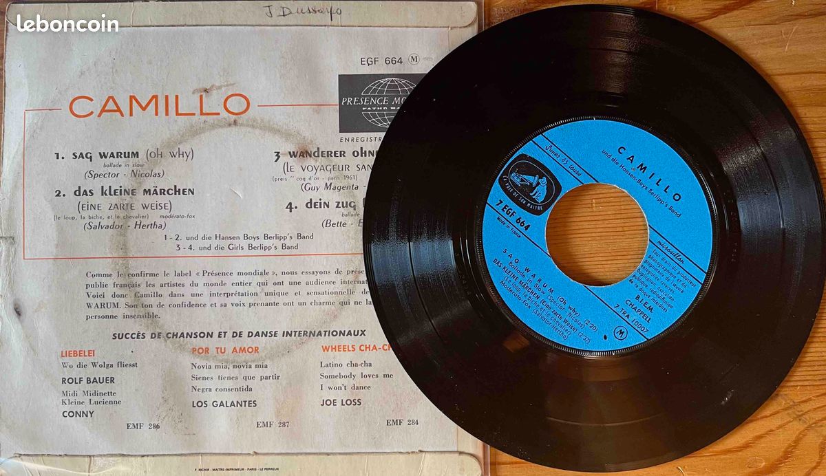 ♥🎼45T🇬🇧♥ *Vinyl 7"* CAMILLO , Sag Warum ©1961 (image 3)