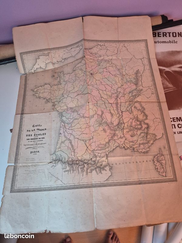 Affiche originale carte de la france les chemins de fers et voies naviguable 1879 (image 2)