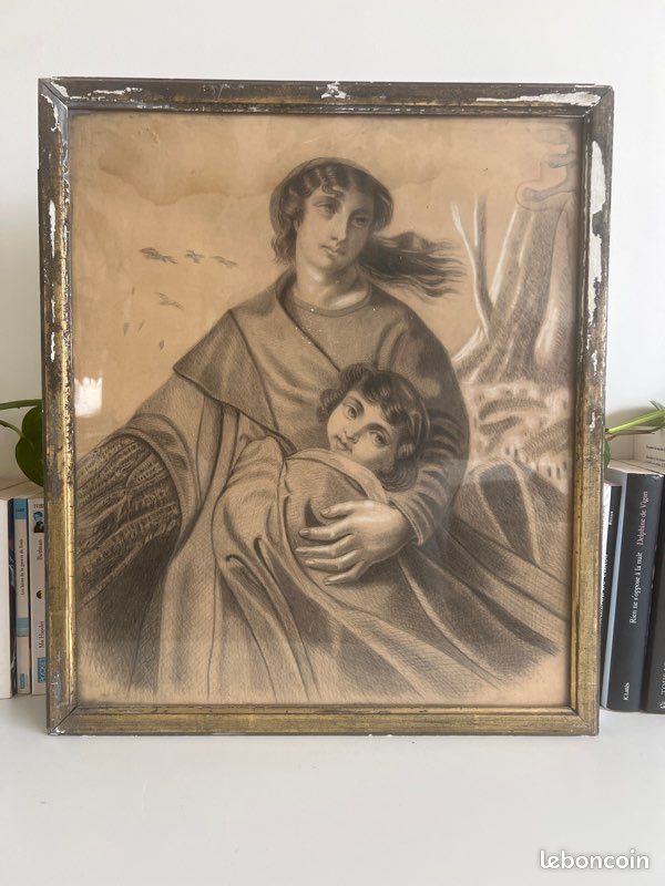 Portrait la vierge et l enfant fusain (image 1)