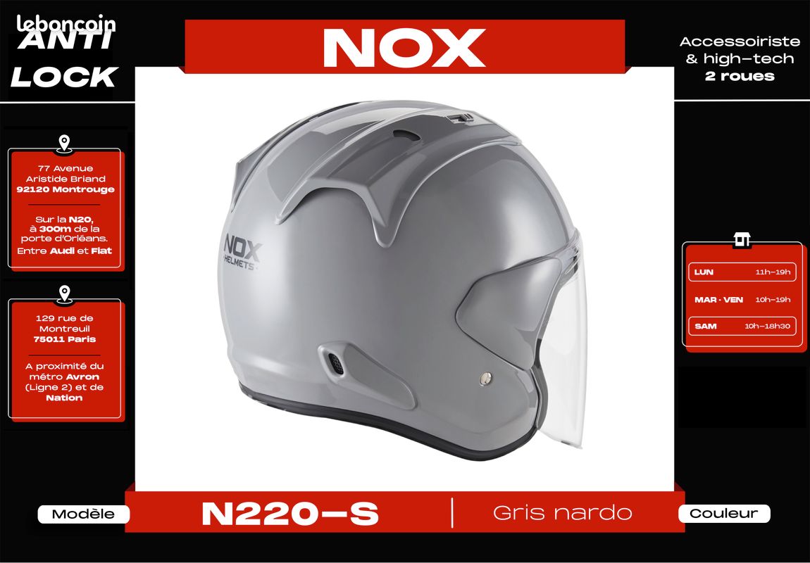 Casque Jet Nox 𝗡𝟮𝟮𝟬-𝗦 | Avec visières colorées | 𝗡𝗲𝘂𝗳 + 𝗚𝗮𝗿𝗮𝗻𝘁𝗶𝗲 (image 3)