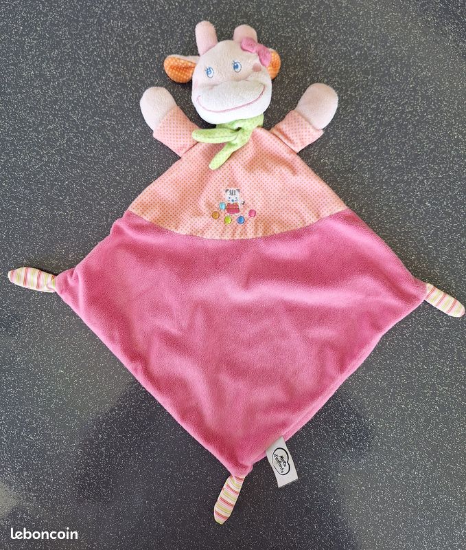 Doudou plat vache rose mots d'enfants Jeux Jouets