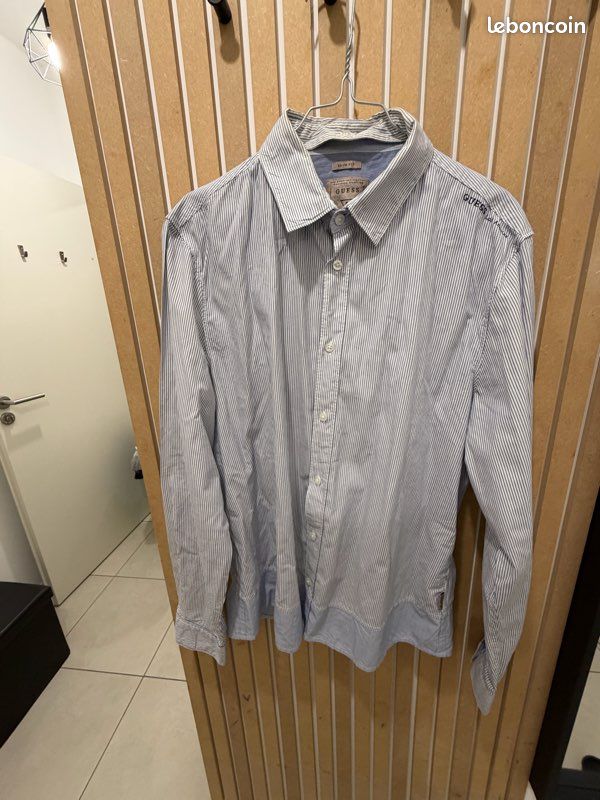 Chemise Homme GUESS - Coupe Slim - Col Italien - Coton Unie - Modèle M83H41W7ZK0 - Neuf Avec étiquettes