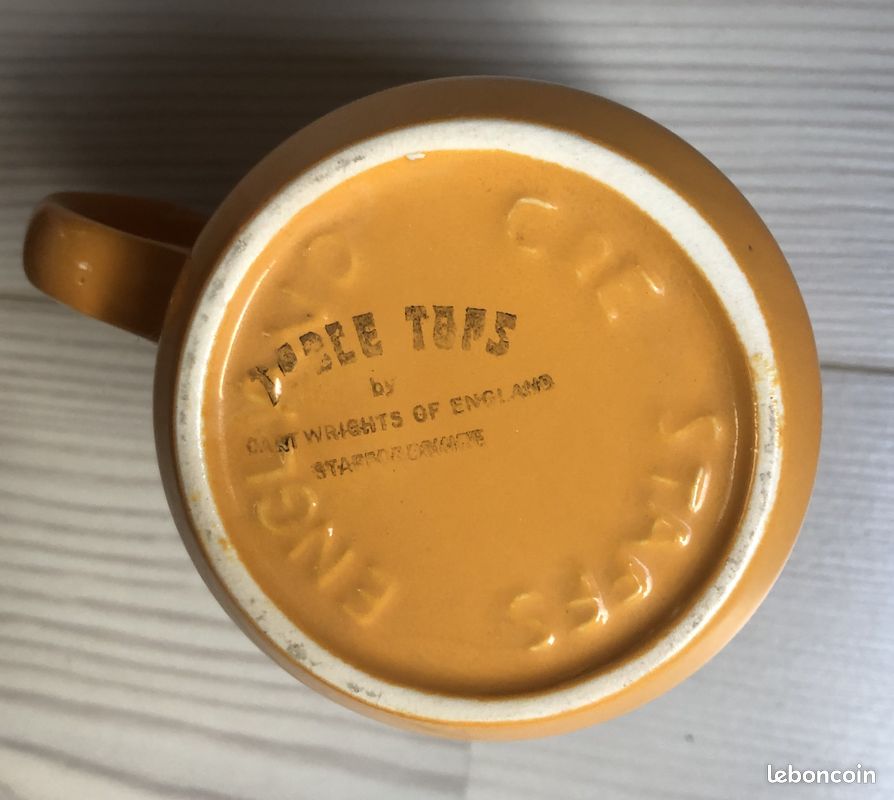 MUG vintage england céramique stafford ocre fleur verte marron (image 2)