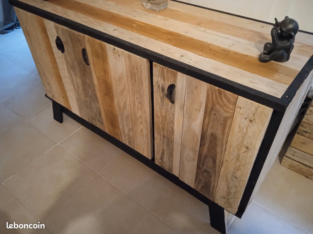 Buffet 3 portes en bois recyclé finition black (image 1)