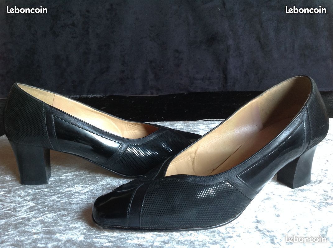 ESCARPINS CORINE TOUT CUIR VÉRITABLE NOIR VERNIS Envoi Possible (image 2)