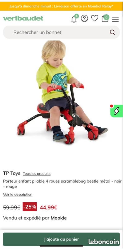 Porteur enfant pliable 4 roues scramblebug honet noir - vert Tp Toys | La Redoute