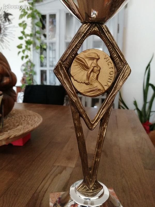 Ancien Trophée vintage 28 cm - Coupe - Chrome - Merlebach 1986 - Vendu