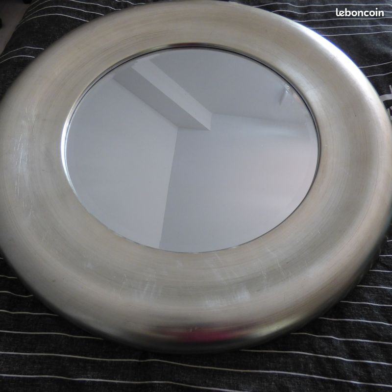 Miroir rond bois argenté (image 8)