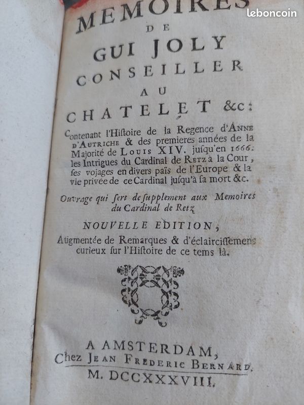 Mémoires de Gui Joly Ed 1738 (image 1)