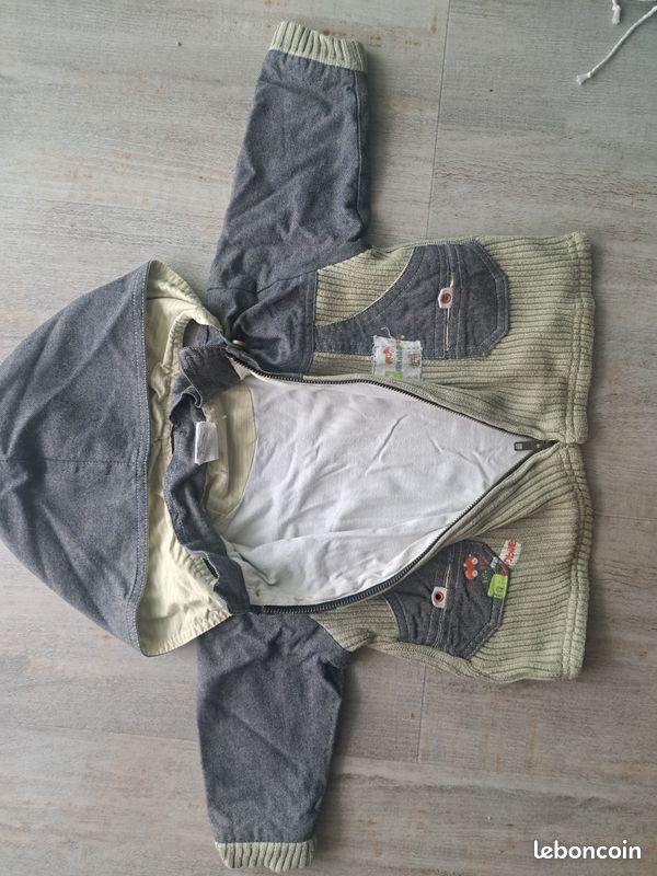 GILET Doublé Zippé à capuche détachable - 12 MOIS - Garçon - (image 3)