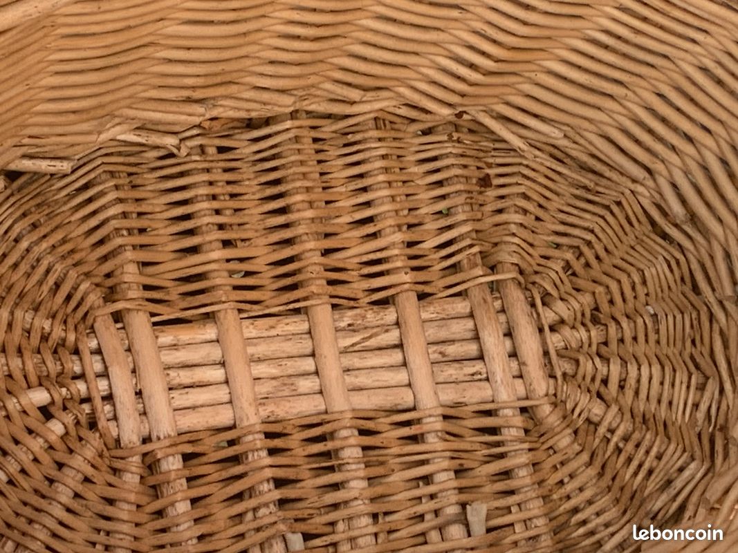 Panier a velo en rotin, osier tresse, avec anse et crochets, vintage