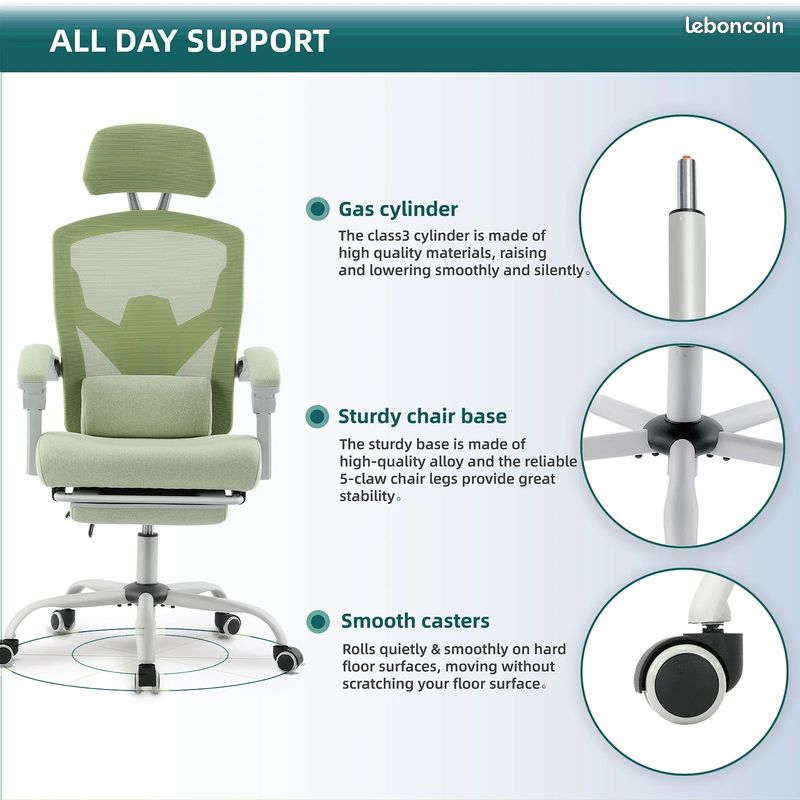 Fauteuil de bureau ergonomique avec repose-pieds (image 4)