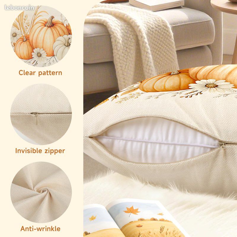 Lot De 5 Housse De Coussin 45x45cm Motif Feuilles De Ginkgo Taie De Coussin Décorative Pour Canapé Chambre Coussin