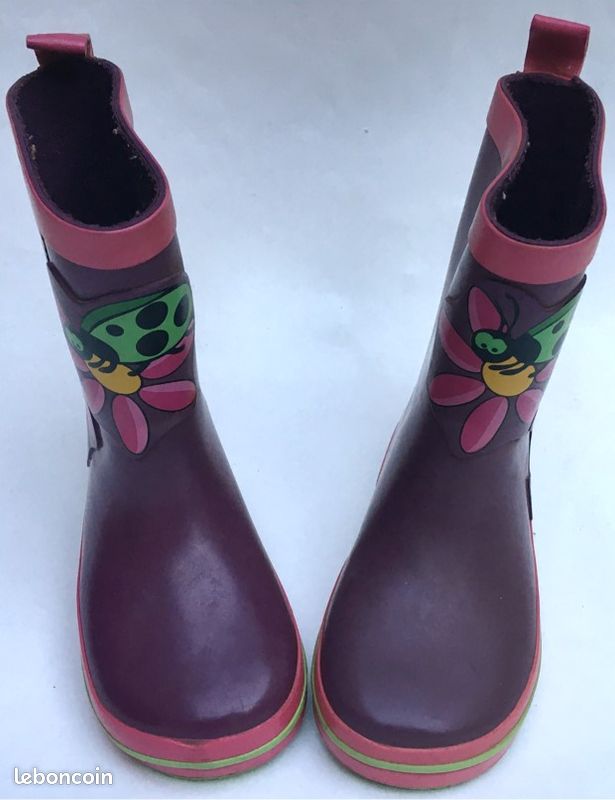 Bottes de pluie ou campagne rose et violette avec coccinelle et fleur, 23 super état (image 3)