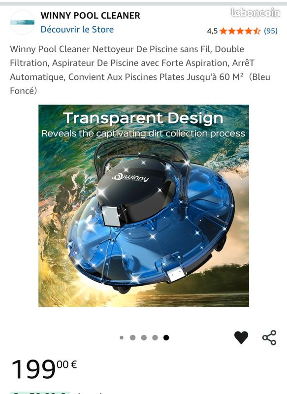 Robot Nettoyeur Piscine Hors Sol Sans Fil WINNY POOL - Autonomie 100min, Jusqu'à 80m² - Double Moteur, Filtre 180µm - Stationnement Auto