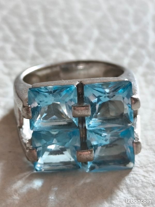 Bague Splendide En Argent Massif Avec Pierres - Taille 52/53 - Occasion, Couleur Argentée