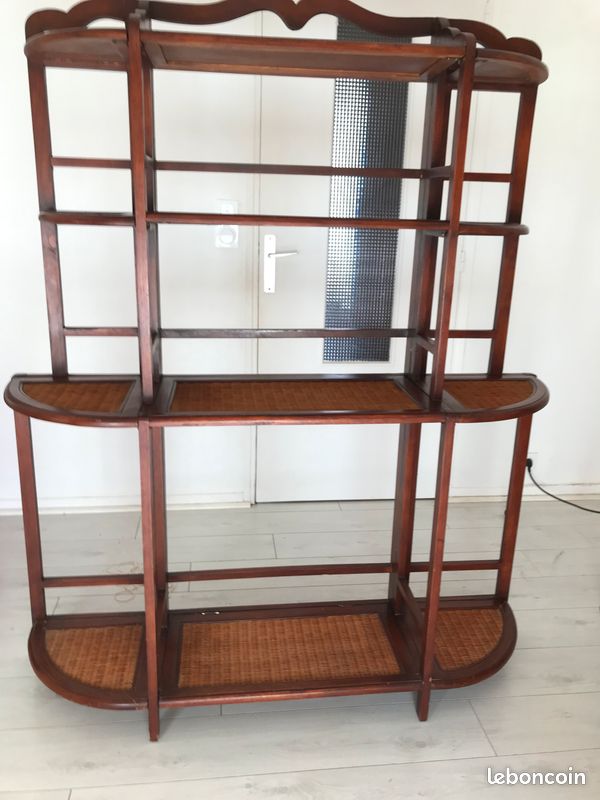 Etagère bois + osier tressé façon panetière, pliable, polyvalent, bibliothèque, étagère cuisine, etc (image 1)