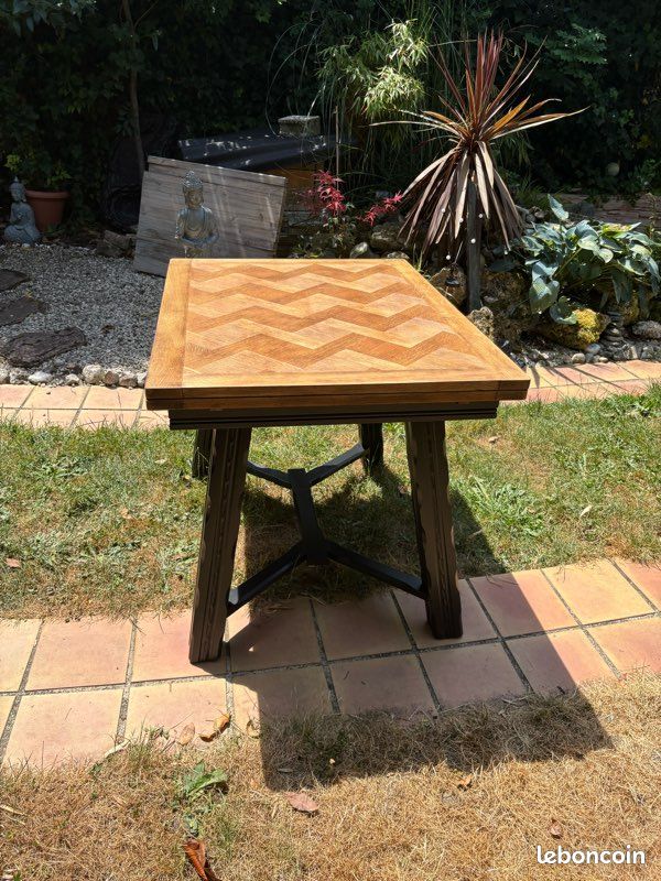 Table à manger, rectangulaire en bois, massif et marqueterie, style baroque (image 1)