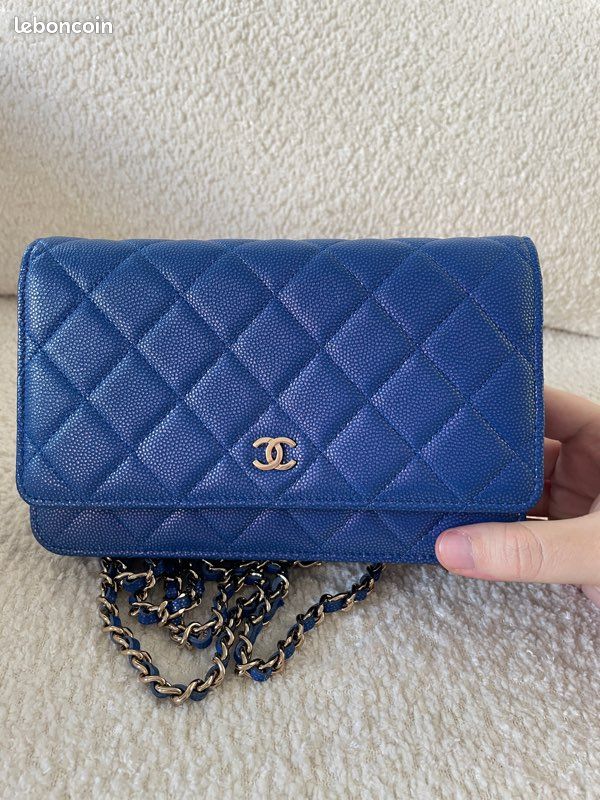 Caviar Sac Chanel Bleu Ciel Chanel Wallet On Chain WOC 2021 Bleu