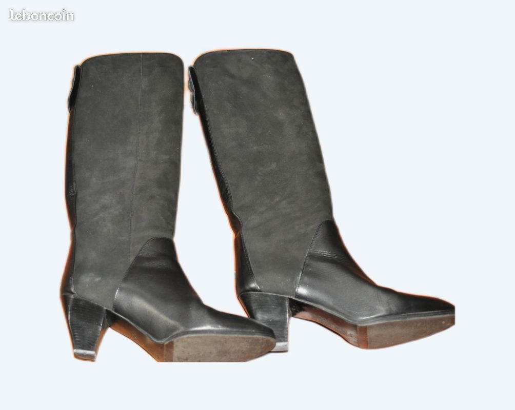 Bottes Lollipops Grises En Cuir Et Textile - Taille 37, état Comme Neuf, Talon Bas