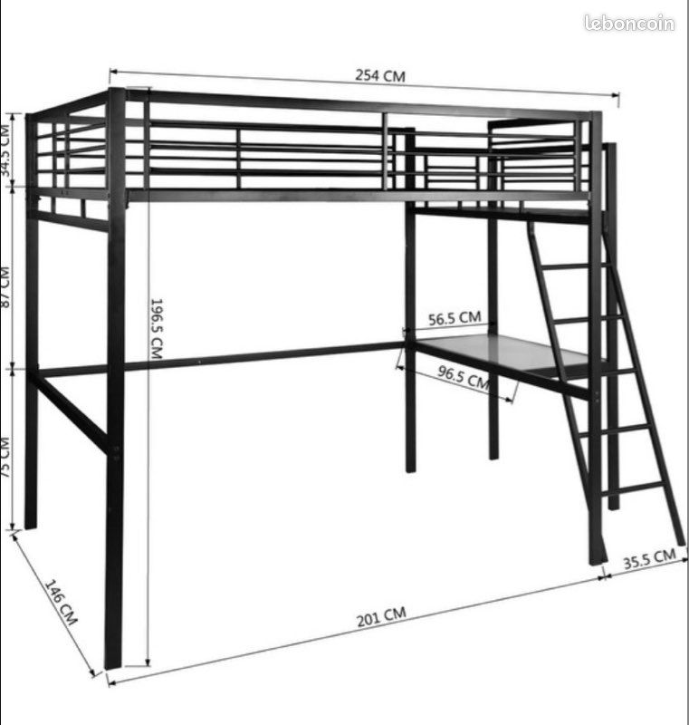 Lit mezzanine 2 places avec bureau (image 6)