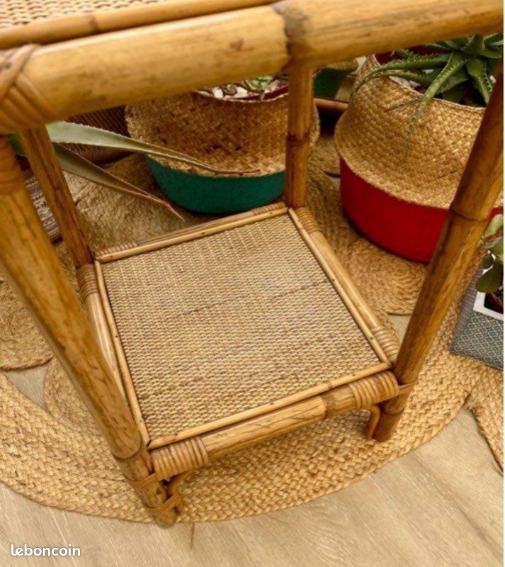 Meuble étagère table osier rotin vintage (image 3)
