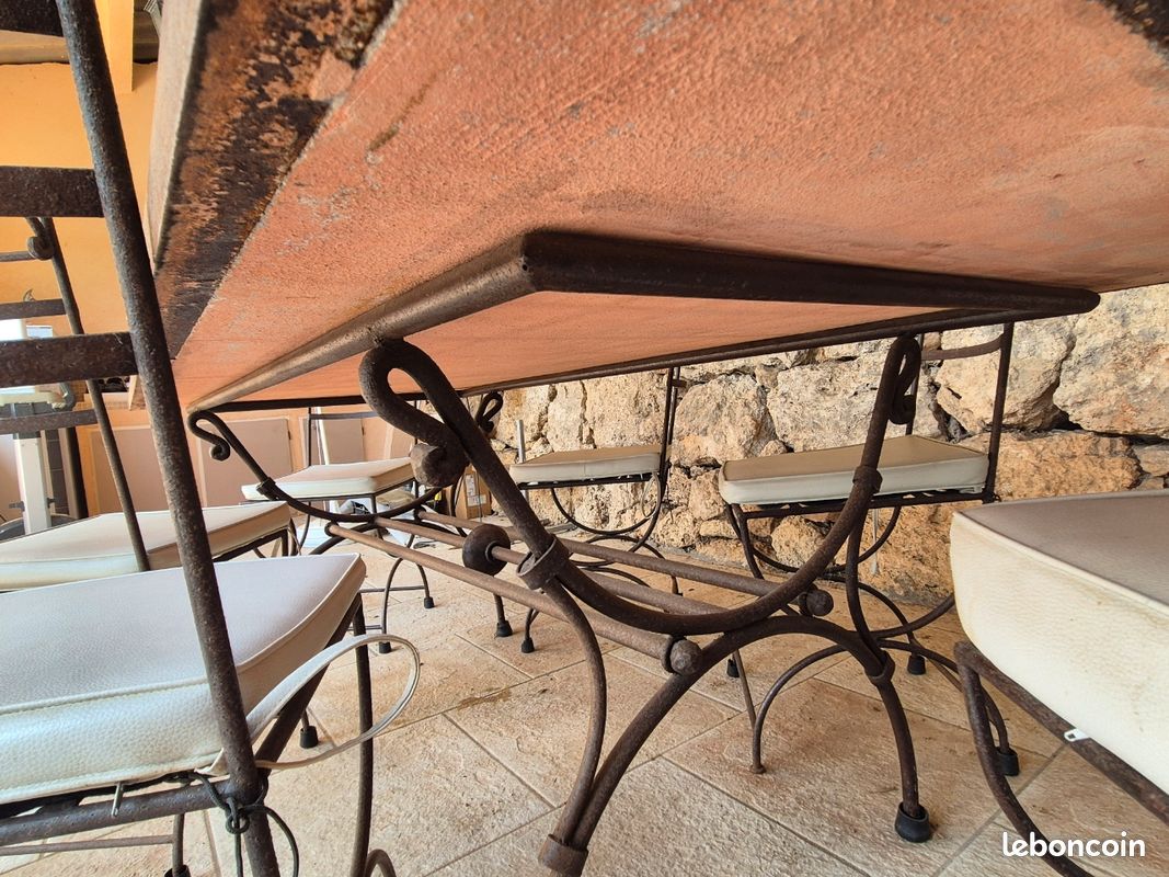 Ensemble artisanal marocain d'exception – Table en mosaïque et fer forgé (2 m) + 6 chaises (image 6)